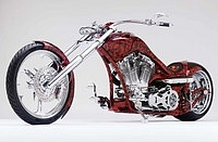 Candy Orange with Skulls custom bike built by Jerry Covington of Covingtons Cycle City, in Woodward, OK, February 17, 2005, photographed by Michael Lichter in Columbus, OH. ©2005 Michael Lichter